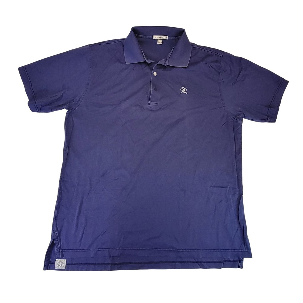 Peter Millar Mens Large Navy Blue Polo Shirt Golf Casual Short Sleeve